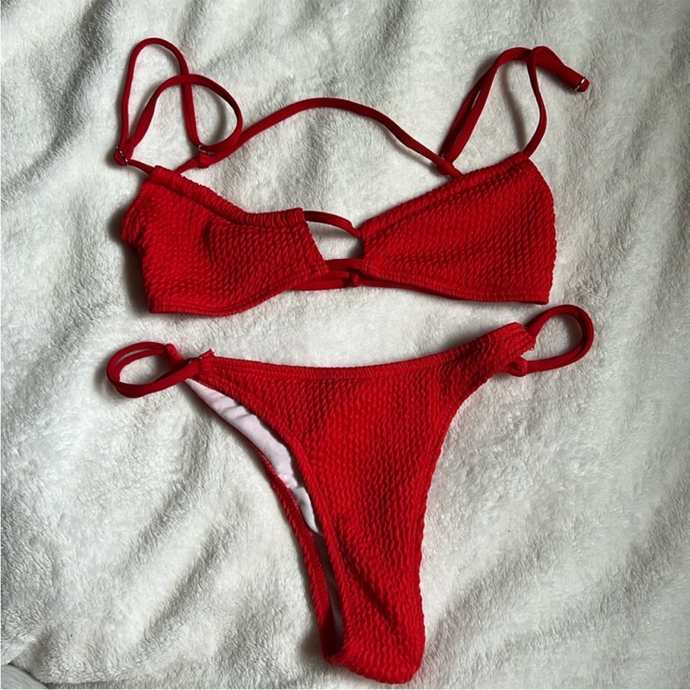 SHEIN | Women’s Size S Red Ribbed Bikini Set